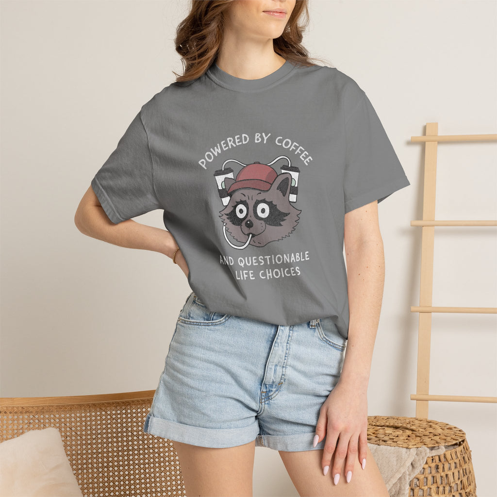 Powered By Coffee And Questionable Life Choices Shirt - Funny Raccoon Tee