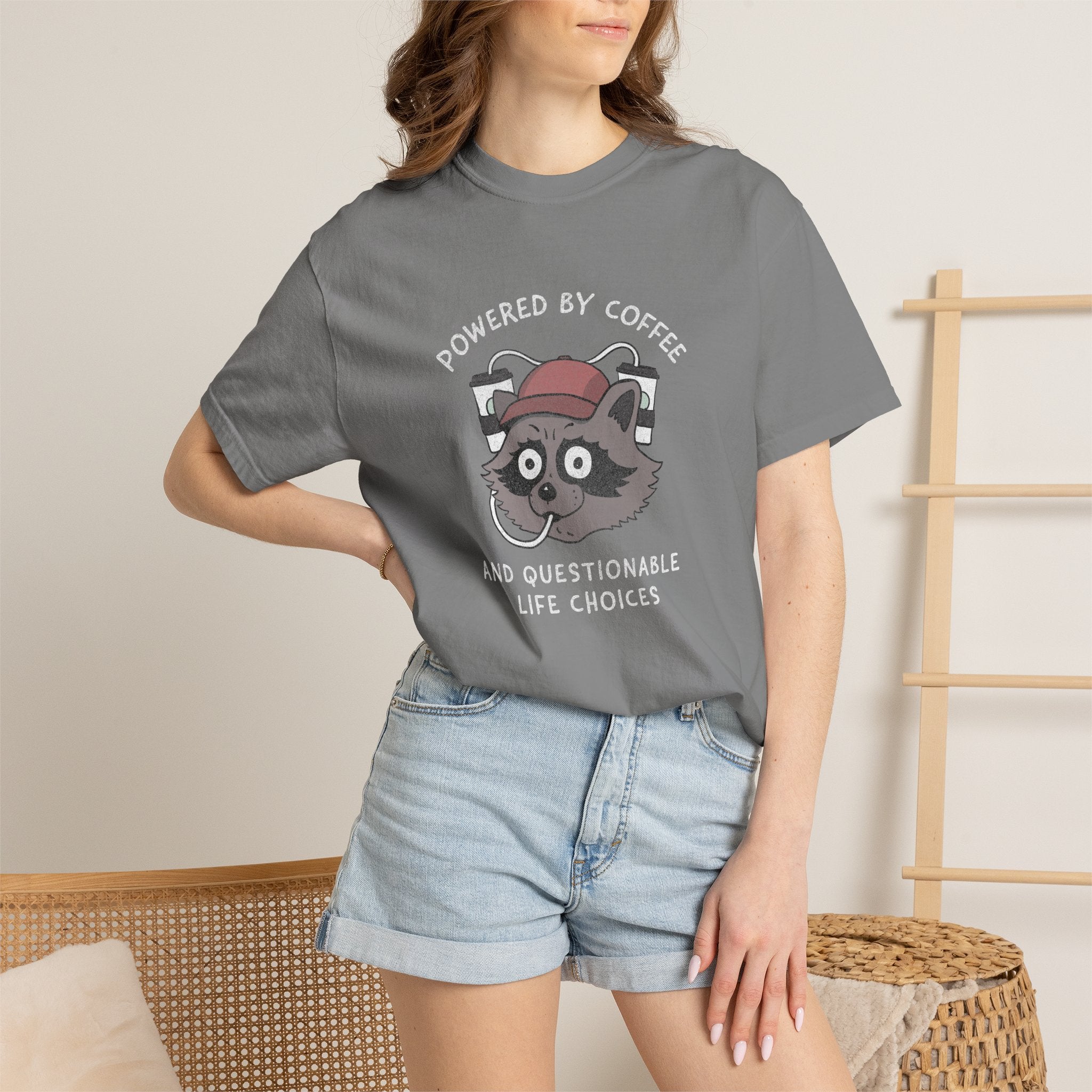 Powered By Coffee And Questionable Life Choices Shirt - Funny Raccoon Tee