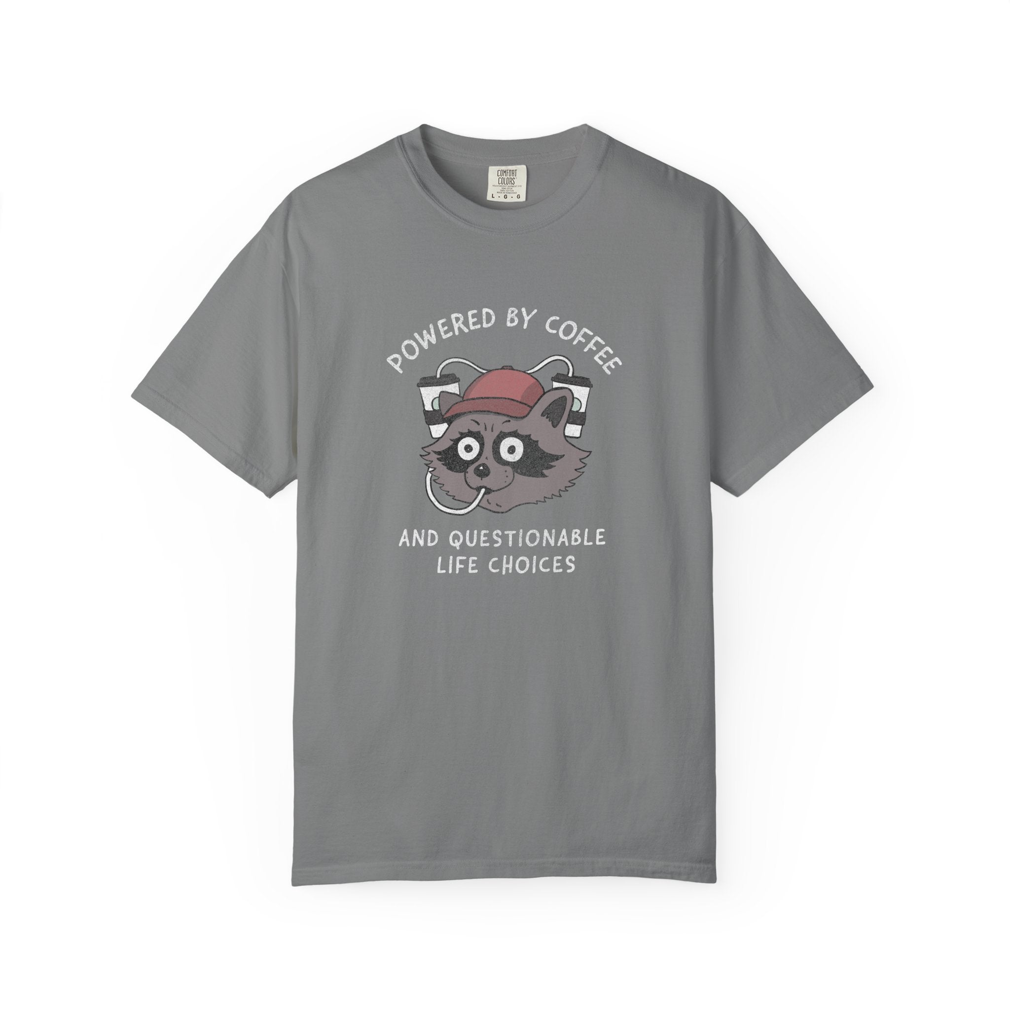 Powered By Coffee And Questionable Life Choices Shirt - Funny Raccoon Tee
