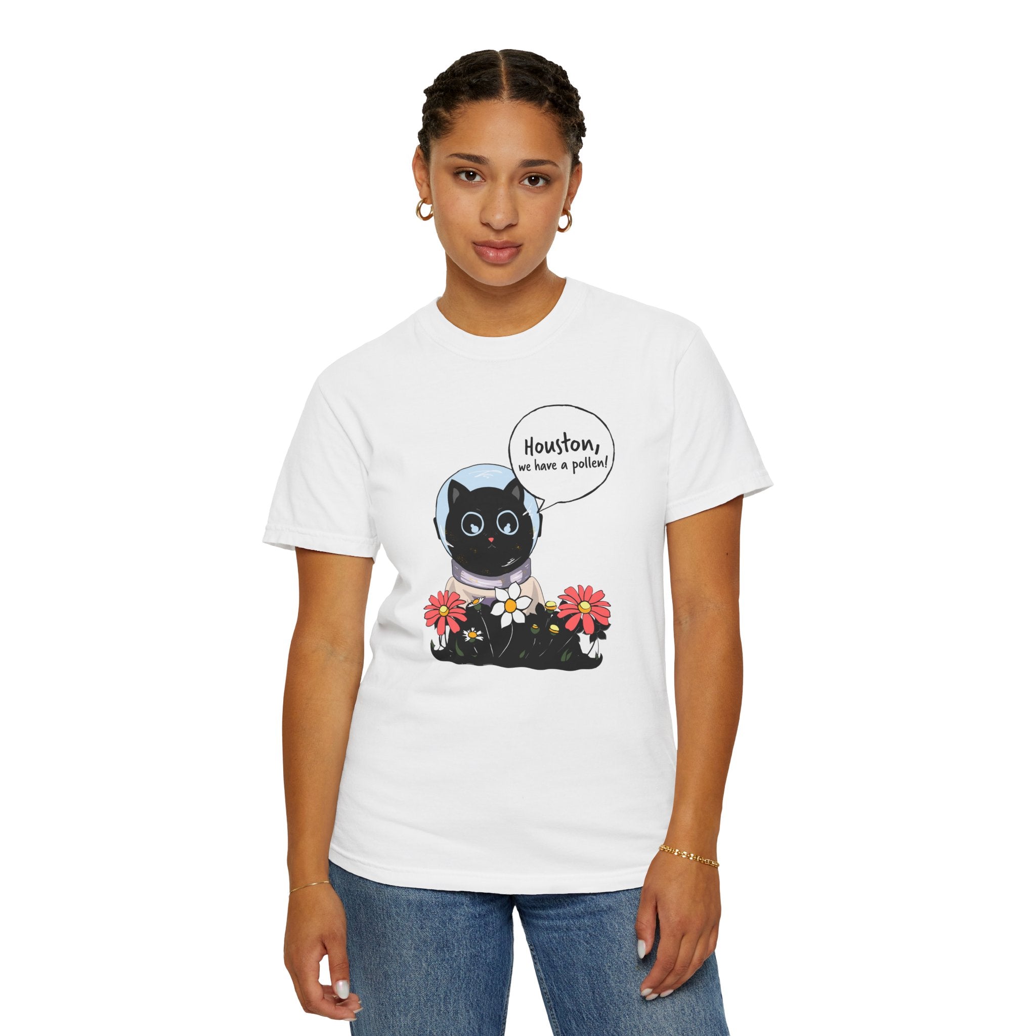 Houston We Have A Pollen Shirt - Funny Cat Astronaut Tee | Allergy Season Gift